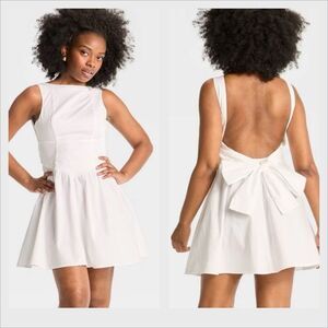 wild fable Bow Back Mini A-Line elegant fairy summer preppy white dress XXS NWT